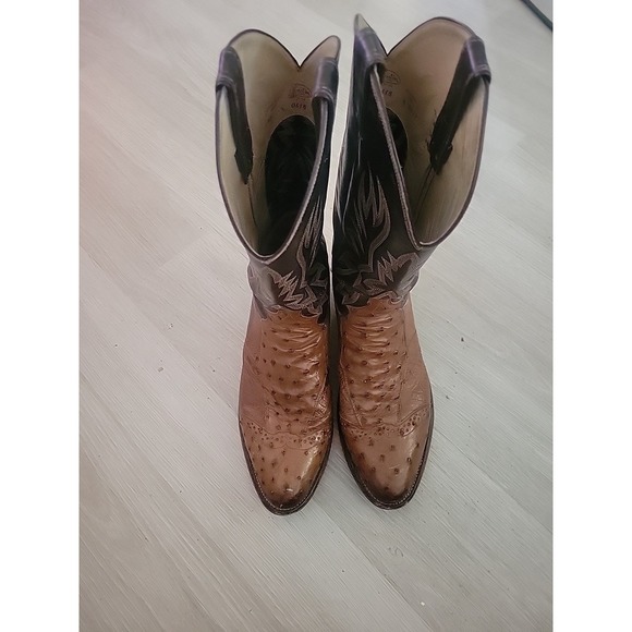 JUSTIN Ostritch 0619 Cowboy Boots 11.5 Western Designer Rare Southwestern Work - Picture 7 of 10